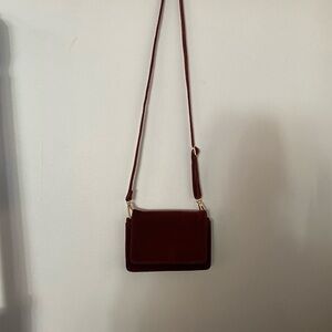 Anthropologie Burgundy Velvet Crossbody with Gold Hardware